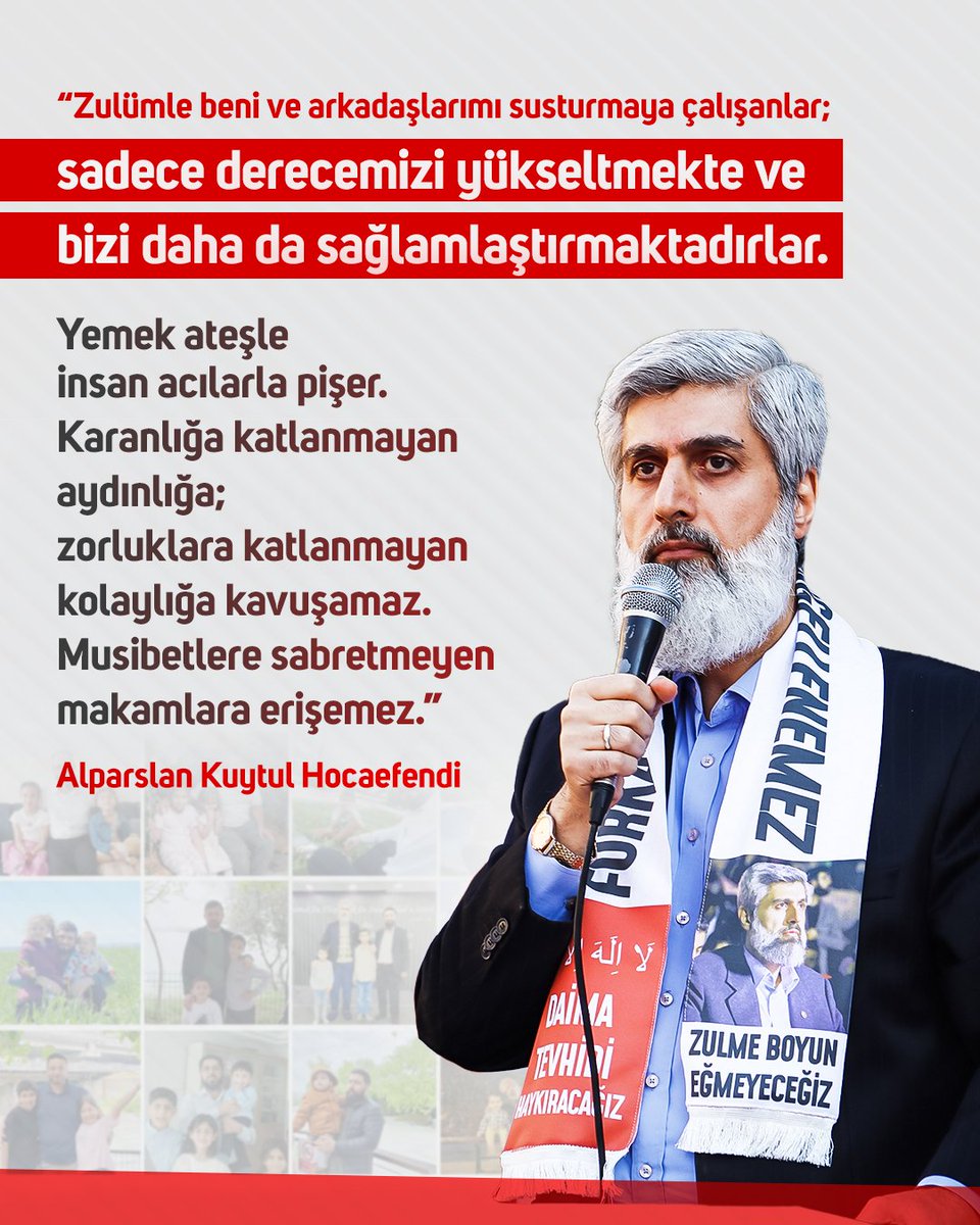 hocamzn_sesi's tweet photo. Zulümle beni ve arkadaşlarımı susturmaya çalışanlar sadece derecemizi yükseltmekte ve bizi daha da sağlamlaştırmaktadırlar. Yemek ateşle insan acılarla pişer. Karanlığa katlanmayan aydınlığa; zorluklara katlanmayan kolaylığa kavuşamaz. Musibetlere sabretmeyen makamlara erişemez.

TecritZulmüne SonVerin
FurkanGönüllülerine Ozgürlük
AlparslanHocaya Ozgürlük 
SemraHocaya Ozgürlük