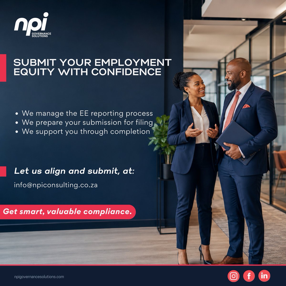 NPIGovSolutions's tweet photo. Reduce uncertainty, avoid preventable errors and submit with confidence.

Contact us to get started:
info@npiconsulting.co.za
https://t.co/Mio7P90FG7

#EEReporting #ComplianceSupport #BusinessCompliance #NPIGovernanceSolutions https://t.co/vOFO2BjRaM