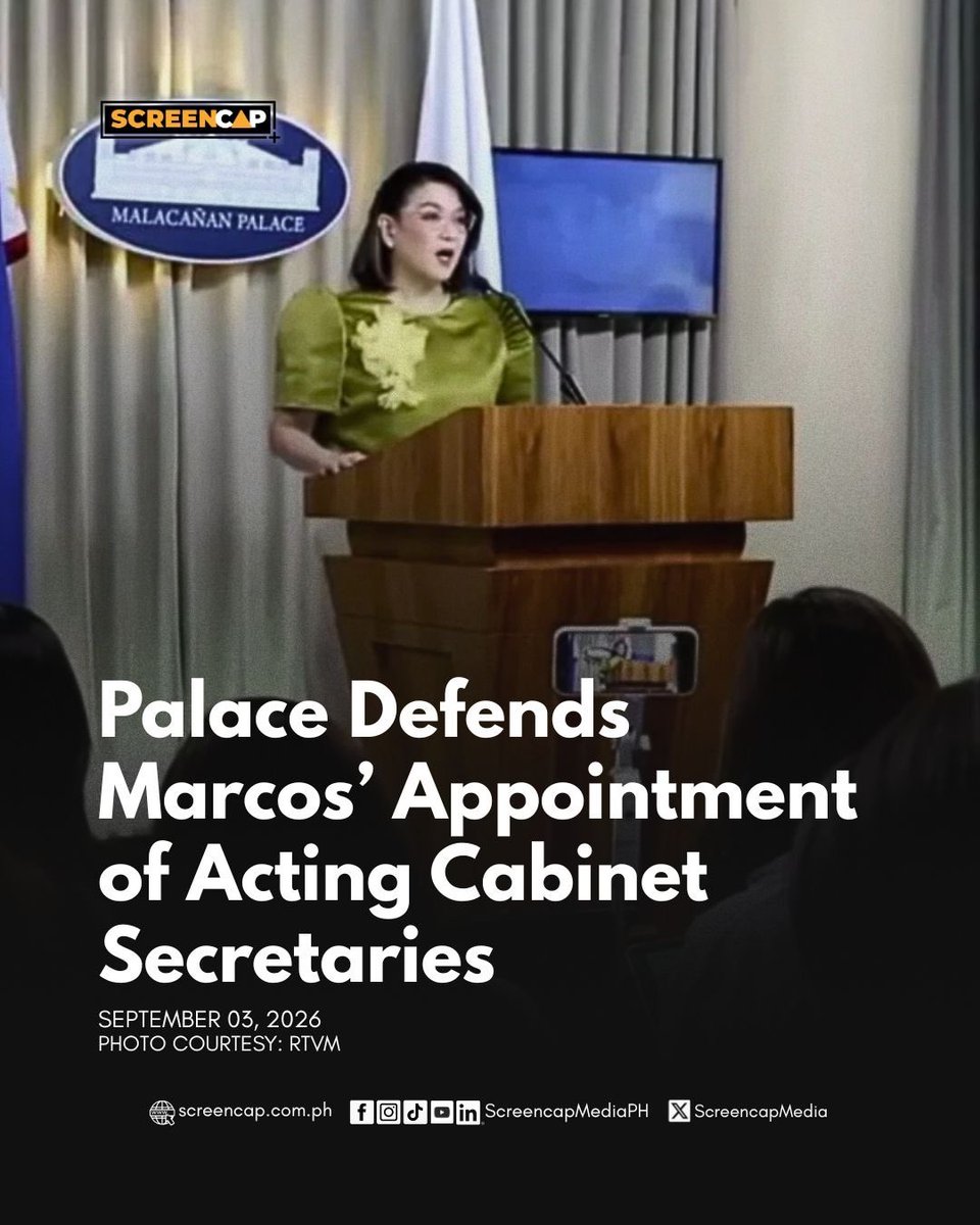 ScreencapMedia's tweet photo. PALACE DEFENDS MARCOS’ APPOINTMENT OF ACTING CABINET SECRETARIES
#ScreencapMedia #ScreencapHeadline #PBBM #Malacañang #Cabinet #ActingSecretary #ImeeMarcos #CommissionOnAppointments
READ THE FULL STORY: https://t.co/n3iMFPJKvJ https://t.co/gM2Tr3vISY