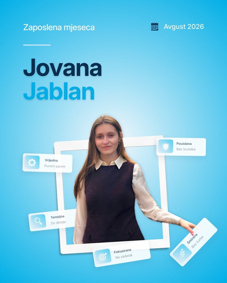 NinamediaME's tweet photo. Zaposlena mjeseca za avgust 💙
Jovana Jablan 😊
#NinamediaME #ZaposlenaMjeseca #NinamediaTim https://t.co/vrGtktWKvM