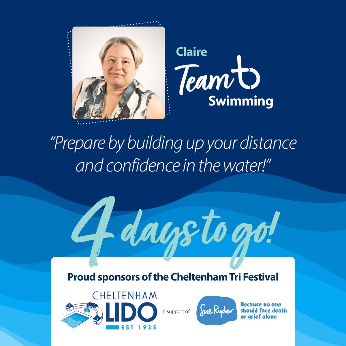 TBSolicitors's tweet photo. 4 days to go!

Claire, taking on the swim leg of the Cheltenham Tri Festival, says: “Get plenty of swim practice in. Building up your distance and confidence will help you feel ready.”

Read more. 👉 https://t.co/zPAPJAs06A

#CheltenhamTriFestival #SueRyder #CheltenhamLido https://t.co/HLFw8VZKTR