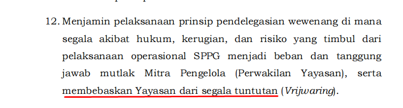 ferrykoto's tweet photo. Masalahnya di sini mas, Dadan Cs sudah membuat ketentuan perlindungan bagi Yayasan untuk tidak bisa dituntut, di aturan Juknis BGN.

Saya yakin Sudaryono tidak paham sama sekali soal Juknis ini, padahal ini salah satu sumber masalah design tata kelola MBG. https://t.co/c3QZlTDkl8