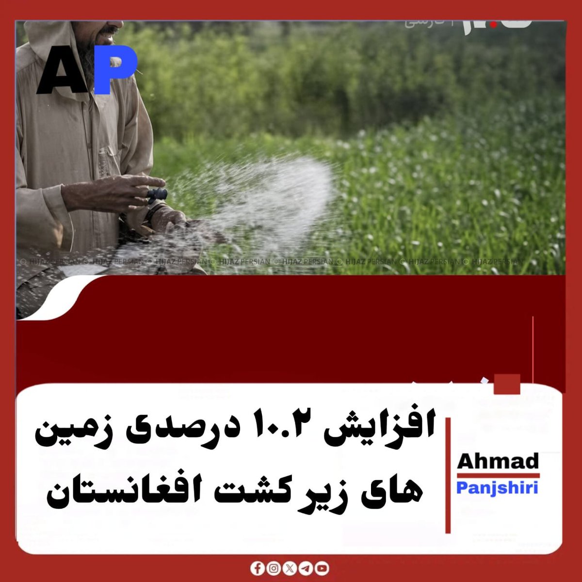 GhfarSyad47748's tweet photo. افزایش ۱۰.۲ درصدی زمین‌های زیر کشت افغانستان

بر اساس گزارش‌های مرتبط با بخش زراعت افغانستان، مساحت زمین‌های زیر کشت کشور در سال ۲۰۲۶ نسبت به سال گذشته ۱۰.۲ درصد افزایش یافته و به بیش از سه میلیون هکتار رسیده است.

همزمان، پیش‌بینی می‌شود ننگرهار در سال جاری بیش از ۱۱ هزار تُن https://t.co/ZOXMEFZpuh