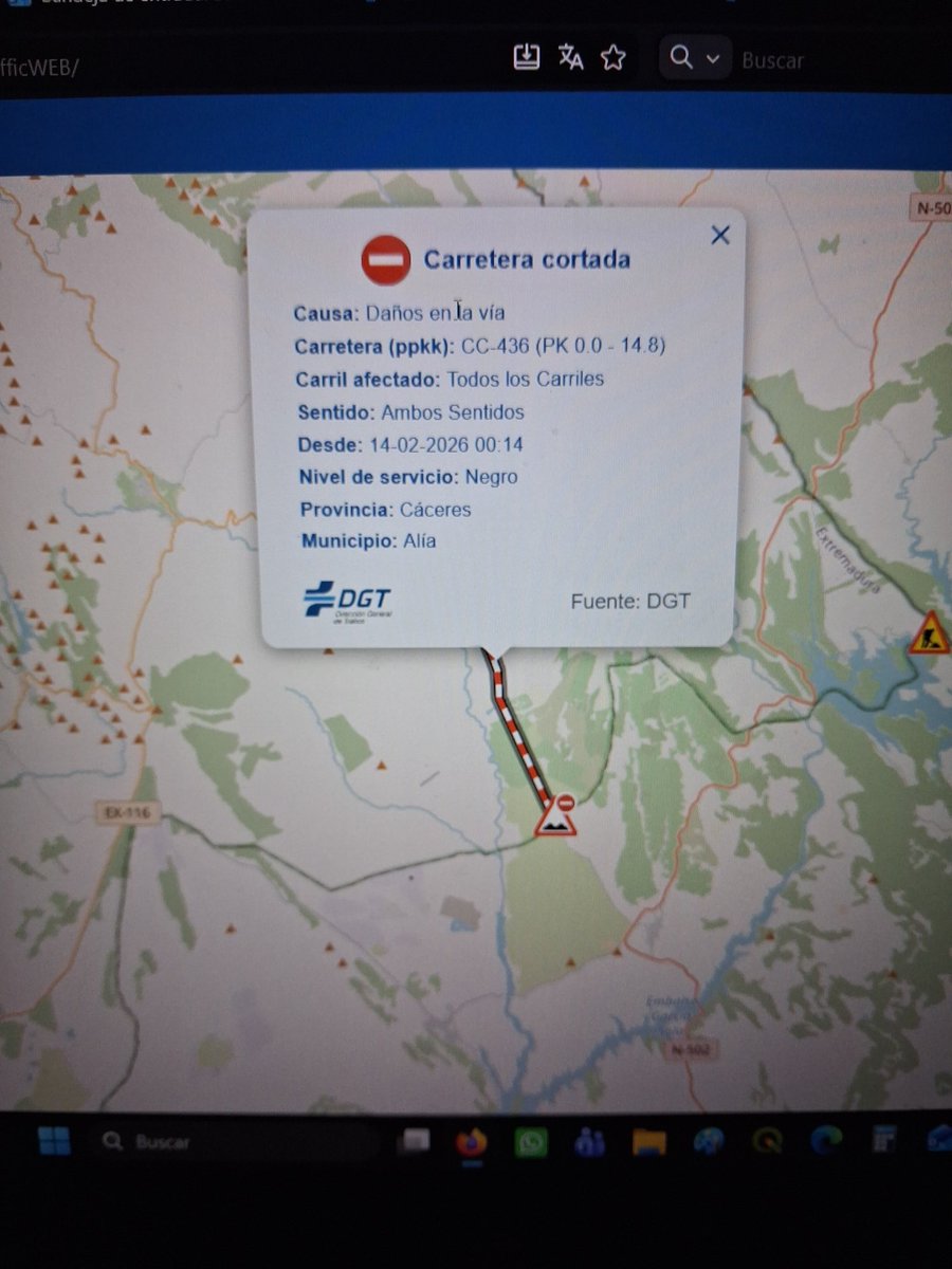 elaisiem's tweet photo. En vuestro visor de incidencias en carretera sale la CC-436 de Alía a Castilblanco cortada, creo que es un error.
@DGTes https://t.co/Y2WScOU72G