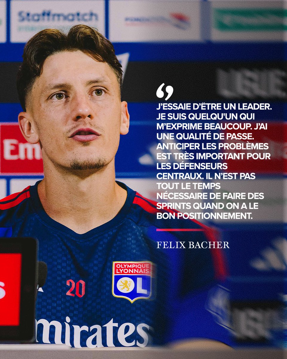 OL's tweet photo. 🗨 « J’essaie d’être un leader. Je suis quelqu'un qui m’exprime beaucoup. »

🎙 À la veille de la réception de l’AJ Auxerre, Felix Bacher nous en dit plus sur lui en détaillant ses principales qualités 💪

#OLAJA https://t.co/85OOsgV4Bd