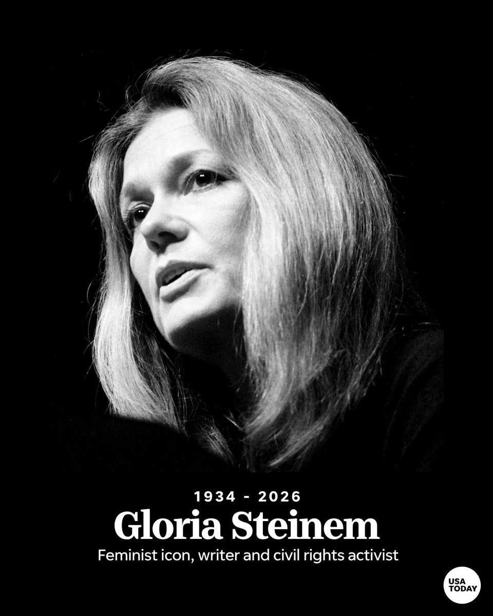 USATODAY's tweet photo. Civil rights activist and journalist Gloria Steinem died Wednesday at age 92, according to her official Instagram page.

Steinem "passed away peacefully at her home in New York City, surrounded by some of the many who loved her," the post read. "Gloria’s near-century on earth were years well-lived, and she continued working for equality until the very end." https://t.co/dn7viS39fk

📸: USA TODAY Network