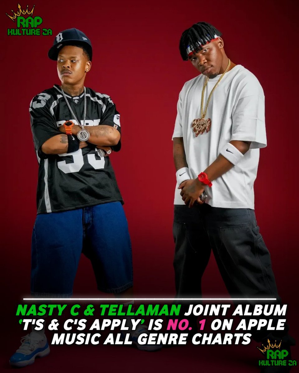 rapkulture_za's tweet photo. CONGRATULATIONS 🎉✨ 

Nasty C &amp; Tellaman joint album T's &amp; C's Apply’ is no. 1 on Apple Music All genre charts

WHAT'S YOUR TOP 3 FAVORITE SONG FROM THE ALBUM?? https://t.co/FtwCE7hrmu