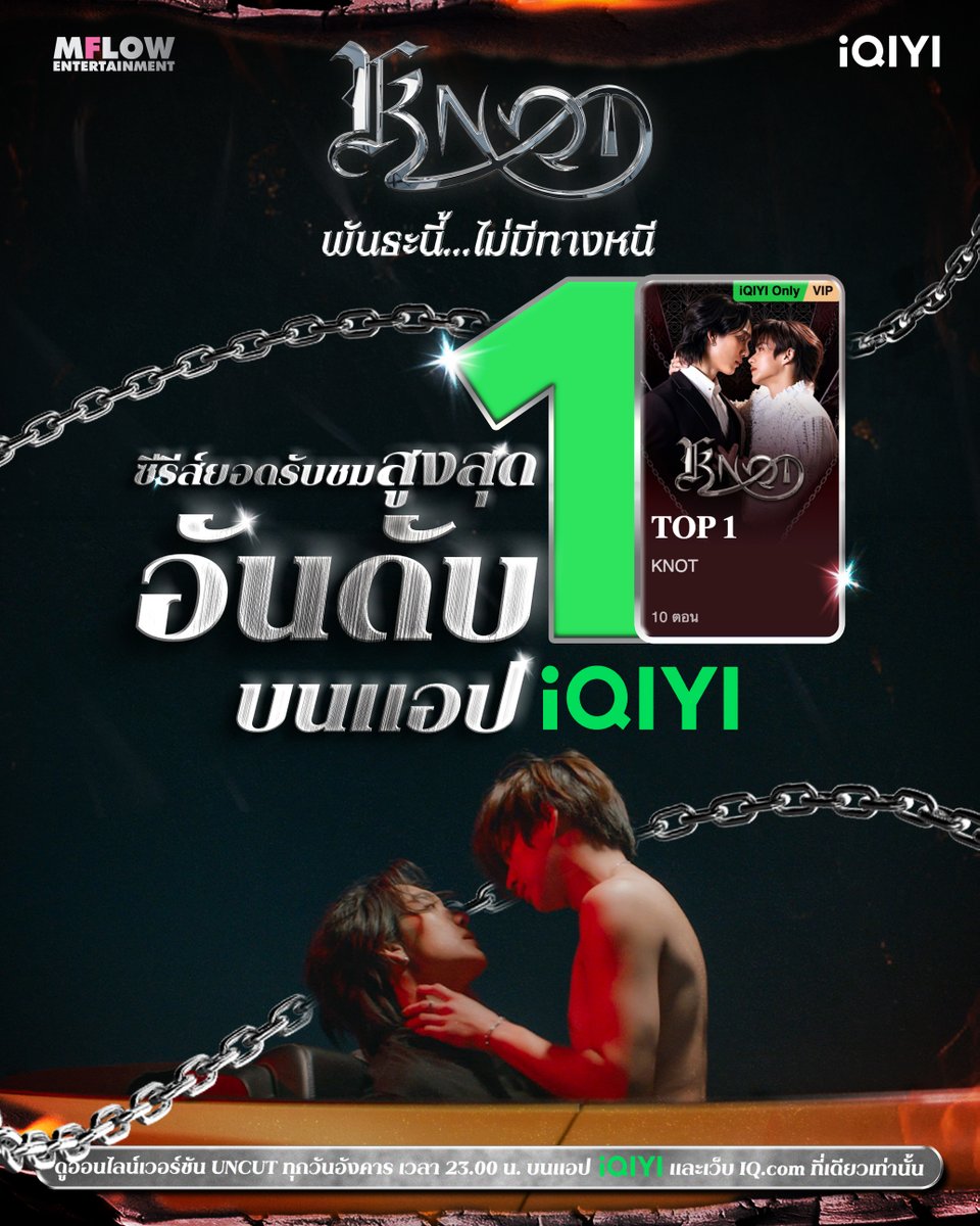 iQIYI_Thailand's tweet photo. ผูกใจไว้แน่นขนาดนี้ จะไม่ขึ้นเทรนด์ได้ยังไง ❤️⛓️

พี่อ้ายขอขอบคุณทุกแรงสนับสนุน ที่ทำให้ #KNOTTheSeries เป็นซีรีส์ที่มียอดรับชมสูงสุดเป็นอันดับ 1 บนแอป iQIYI 

ดูออนไลน์เวอร์ชัน UNCUT ทุกวันอังคาร เวลา 23:00 น. บนแอป iQIYI  ที่เดียวเท่านั้น

#knot #blseries
#knotseries
#Mflowentertainment