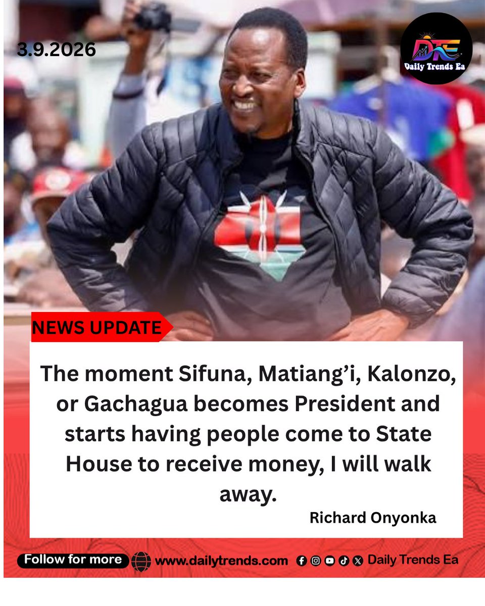 Onsare47's tweet photo. The moment Sifuna, Matiang’i, Kalonzo, or Gachagua becomes President and starts having people come to State House to receive money, I will walk away. Richard Onyonka 

Kikuyu Slave Trader
Eastern Kikuyus #KalonzoKomboaKenya
#WITIASummit2026
#PasuaMulima
#GovernorBarasaDelivers
#GOKDeliversKajiado
#MSMEsReforms
Pesa Mfukoni
Italanyi Delivers 60MGrants
ps ouma oluga