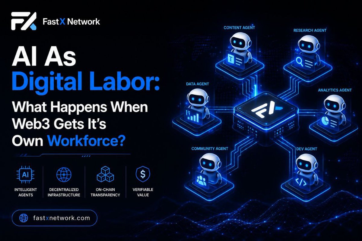 WilliamsIni1's tweet photo. What if Web3’s next workforce isn’t human?

It could be AI agents taking on the repetitive, always-on work that keeps Web3 moving. 

@FastXNetwork is one example of where this idea is already starting to take shape. 🧵👇 https://t.co/Iwkj6Fag6k