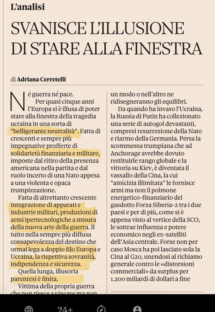 giuslit's tweet photo. Ammesso e non concesso che questa “guerra ibrida” sia vera, io ringrazierei i russi per la clemenza.
Sono quattro anni che la Ue gli fa la guerra (vera, mancano solo le truppe) e ce la stiamo cavando con qualche drone di latta.
Altro che il ridicolo ossimoro della “belligerante neutralità”: le armi e il denaro con cui l’Ucraina non solo si difende ma attacca obiettivi su suolo russo, sono anche nostri.
Questo è. Basta essere chiari.