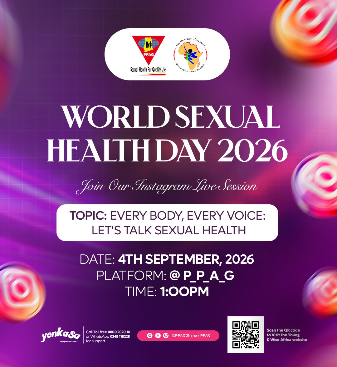 PPAGGhana's tweet photo. Every body. Every voice. Every right to good sexual health.
Join us for an Instagram Live as we open up honest, inclusive conversations on sexual health.
#WorldSexualHealthDay #WSHD2026 #SexualHealth #PPAGGhana #YAMghana #EveryBodyEveryVoice https://t.co/qRpTkWCGJP