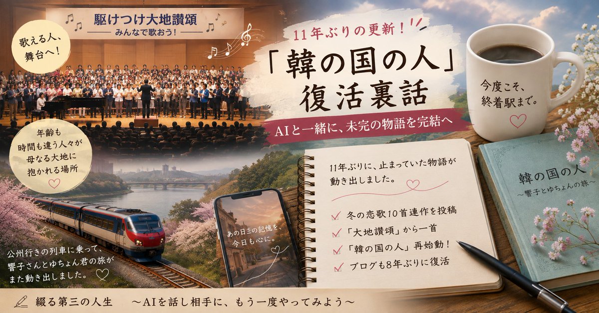asahi04020825's tweet photo. 止まっていた物語が、ブログまで起こしてくれた｜旭陽（あさひ）｜AIを話し相手に第三の人生を楽しむ人 @asahi04020825 #今日の短歌 https://t.co/tyiNZDyjSD https://t.co/l5ImtAi1DE