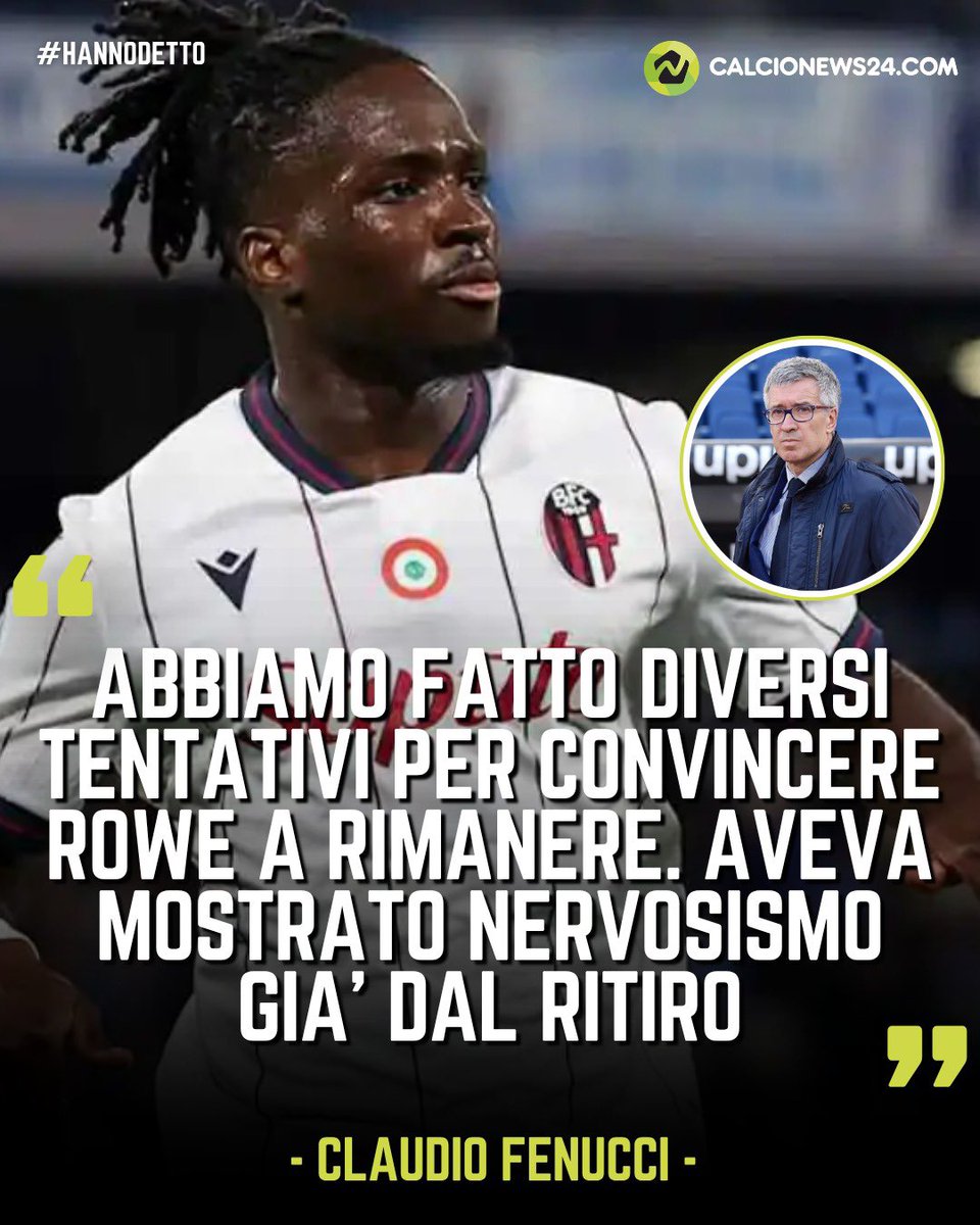 CalcioNews24's tweet photo. ⚠️ “Avendo creato una famiglia sportiva con dei valori, tutto ciò non deve essere intaccato da nessuno”

‼️ Così l’ad del #Bologna Claudio #Fenucci sulla situazione Jonathan #Rowe 😱

#Calcionews24 https://t.co/gt6XpImV70