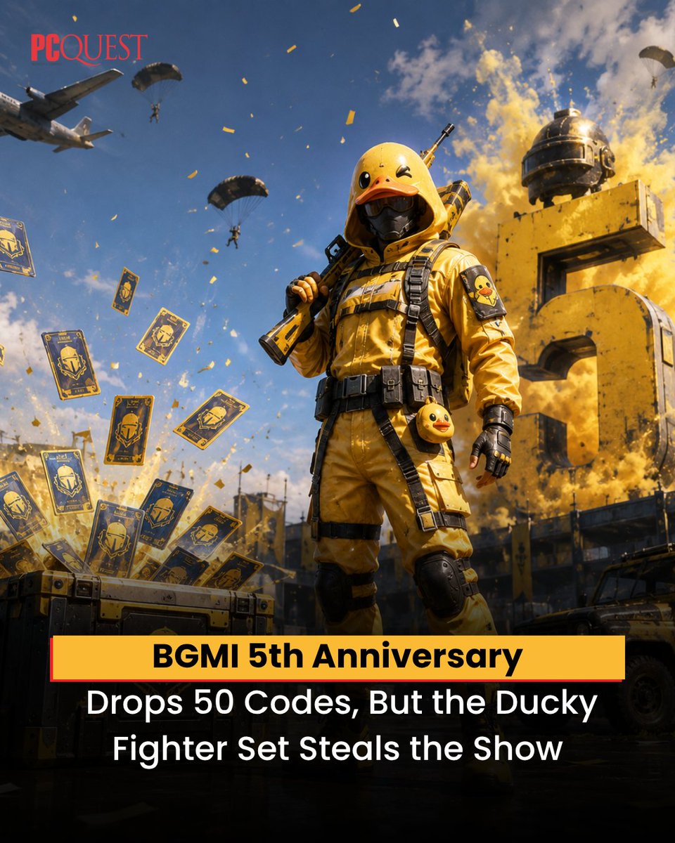 pcquest's tweet photo. BGMI 5th Anniversary

BGMI 4.5 brings 50 new redeem codes featuring the Ducky Fighter Set, valid until September 25. Meanwhile, WOW mode hits 50,000 creator maps and 23M players.

Read More: https://t.co/eUUTKO8SPY

#PCQuest #BGMI #Gaming #WOWMode https://t.co/JJA5UgWxc5