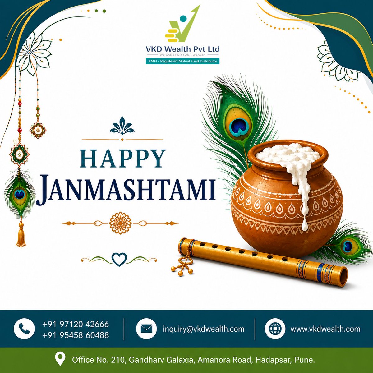 VkdWealth's tweet photo. Just as Krishna teaches us to focus on our actions, focus on investing regularly for a stronger financial future.

Team Vkd Wealth wishing you all a Happy Janmashtami !!!

#Janmashtami2026 #JanmashtamiInvesting  #InvestSmartGrowStrong #MutualFunds #Insurance #VkdWealth https://t.co/TdTasxaX6g