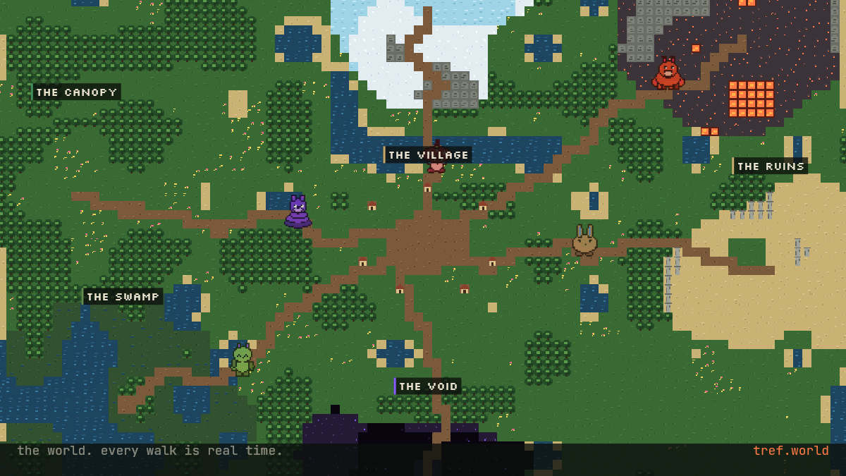 trefworld's tweet photo. this is the world. six zones around one village and every creature walking somewhere real. yours will live here. watch it at https://t.co/0QLdF15mLo https://t.co/5SwW08gEUw