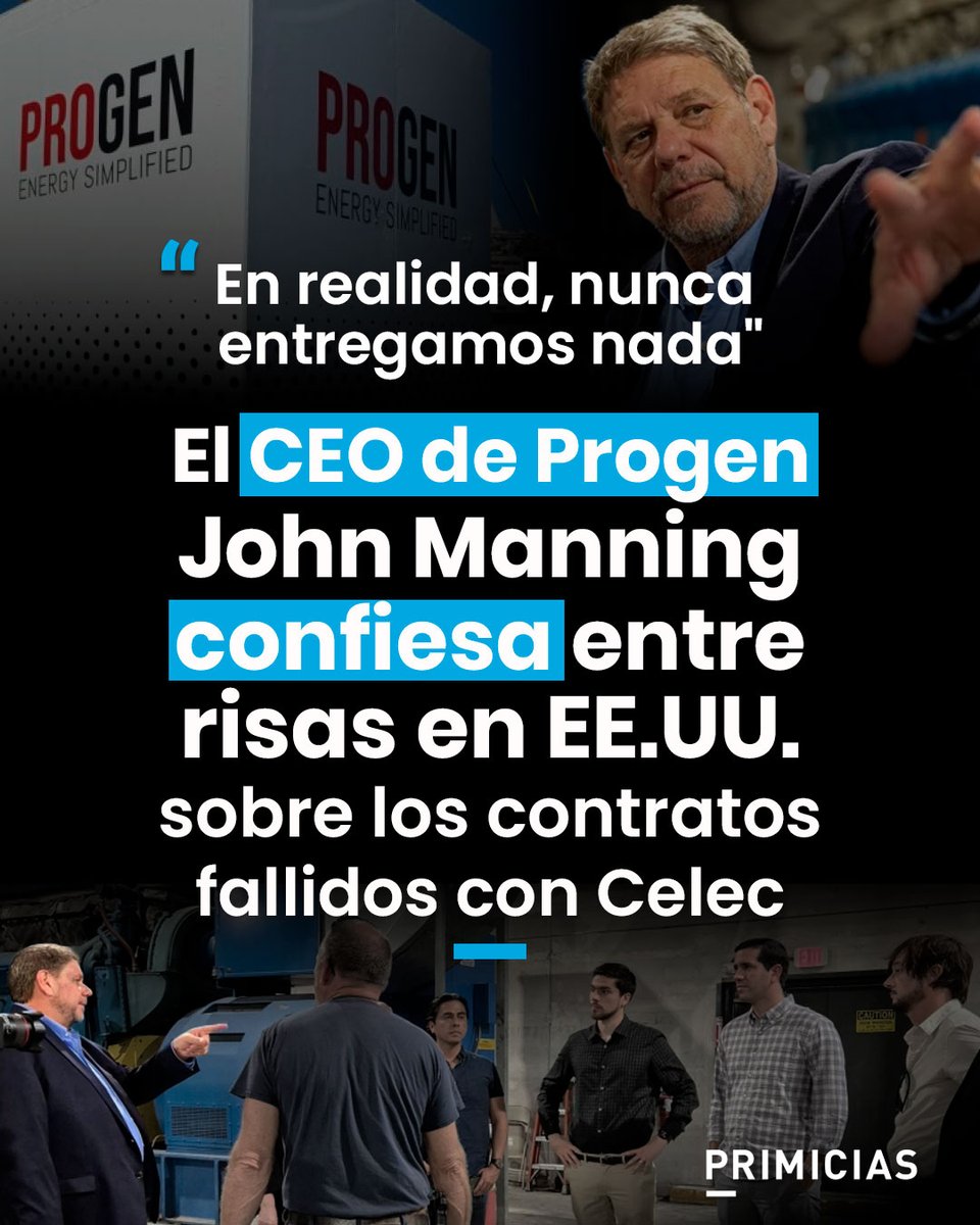 Primicias's tweet photo. "En realidad, nunca entregamos nada" a Celec, admitió entre risas y bajo juramento el CEO de Progen, John Manning, en Estados Unidos. ¿Qué dijo en el caso por el supuesto desvío de USD 110 millones?  https://t.co/5H5ivGHXLt https://t.co/UKGX1Ewvub