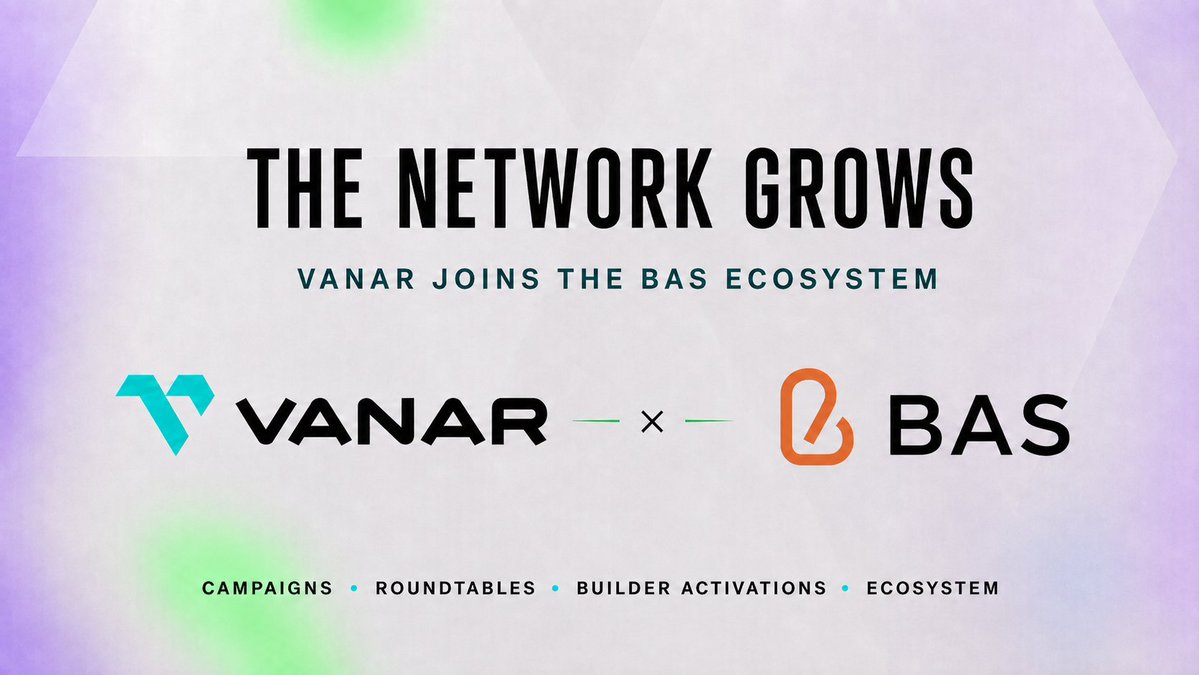 Vanarchain's tweet photo. 🤝 Vanar × @BASCAN_io 

AI Organisations need identity, trust, reputation, and verifiable proof to operate on-chain.

That is where Vanar and BAS align.

BAS is a modular identity and reputation layer for BNB Chain and beyond, with 30M+ attestations, 50+ attestation data resources, 15+ ecosystem integrations, and 100+ partners.

With BNB Passport, Attestation Registry, and Agent Passport, BAS is making identity, credentials, behaviour, and reputation programmable.

Together, we’ll explore how AI Organisations can connect with verifiable identity, portable reputation, and trusted attestation layers.

The next wave is not just agents.

It is AI Organisations with identity and proof.

A lot to build together.