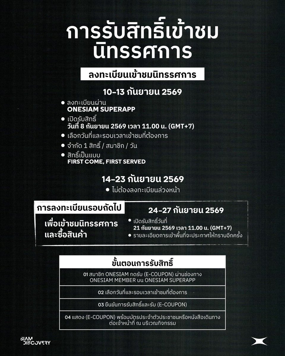 ssupersun's tweet photo. การรับสิทธิ์เข้าชมนิทรรศการ
ตารางเวลาเข้าชมนิทรรศการ
คำถามที่พบบ่อย

INSOLUTION EXHIBITION
1st FLOOR, SIAM DISCOVERY
10 - 27 SEPTEMBER 2026

#SUPERSUN
#SUPERSUNxSIAMDISCOVERY
#SUPERSUNINSOLUTIONEXHIBITION
#SUPERSUNEXHIBITION https://t.co/3ZqKMxW40w