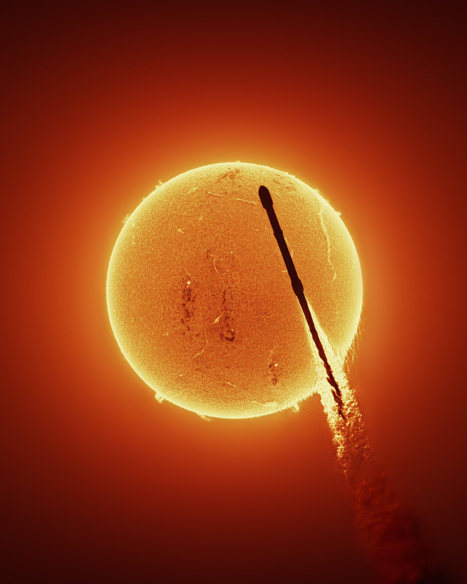 _cosmicearth's tweet photo. I’m proud of this one.

I brought a solar telescope to Florida to capture a Falcon 9 rocket launch transiting the sun. While these have been captured before, never with the details of the sun’s chromosphere, which makes this one the first!

See the video or get the print below 👇 https://t.co/1s5kDdULIV