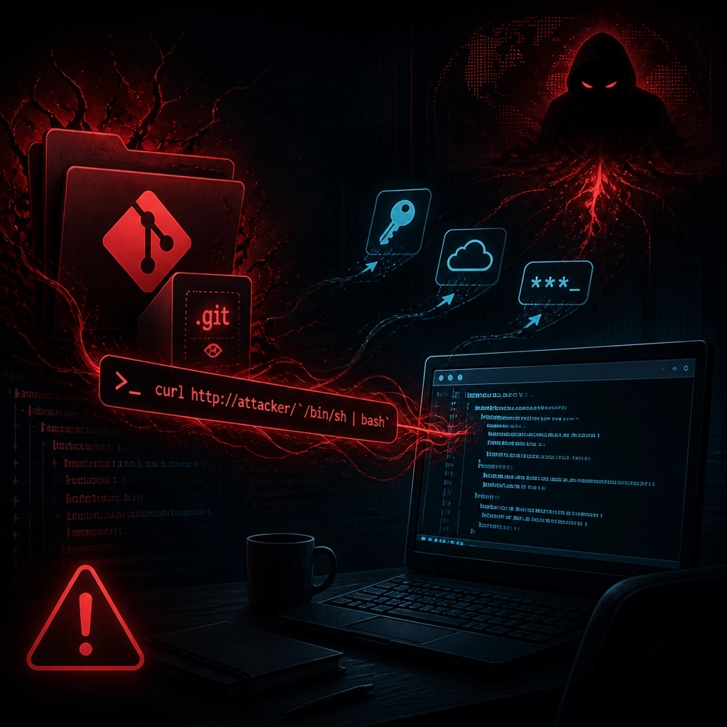 Techsico_IT's tweet photo. Developers: GitSpawn can turn a malicious repo into code execution. A crafted .git config makes AI coding agents run attacker commands during git status/diff: without approval. SSH keys, cloud creds, API tokens at risk. https://t.co/o1cI3Yxi5H