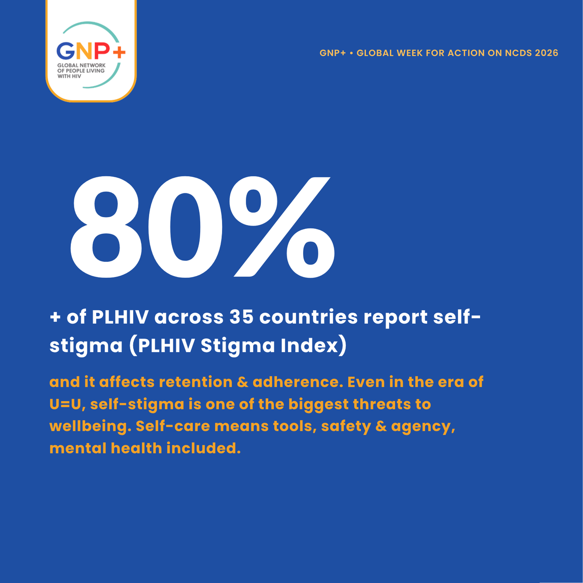 gnpplus's tweet photo. 80%+ of PLHIV across 35 countries report self-stigma, and it affects retention & adherence. Even in the era of U=U, self-stigma is one of the biggest threats to our wellbeing. Self-care means tools, safety & agency, mental health included. #PLHIVLeadersNow #TimetoLead
@floriako https://t.co/AvqQ06IaVd