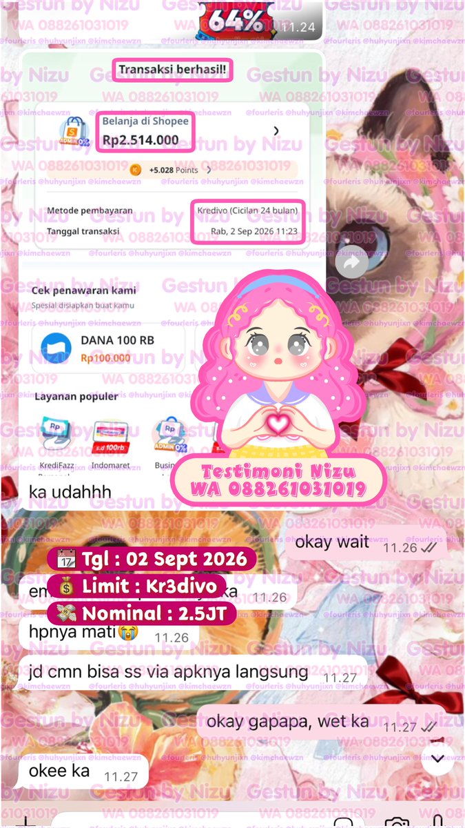 nizuutopia's tweet photo. 🎀 Fresh Testi Gestun 🎀

📆 02 September 26
🖇 Kr3divo
💸 IDR. 2.500.00 ❤️‍🔥

#fourlerisproofs (all testi) 

tag. zonauang bealanja jasa tukar cv convert cair limit paylater instan regular trusted fee start 8% cusss! https://t.co/lfQyScrryl