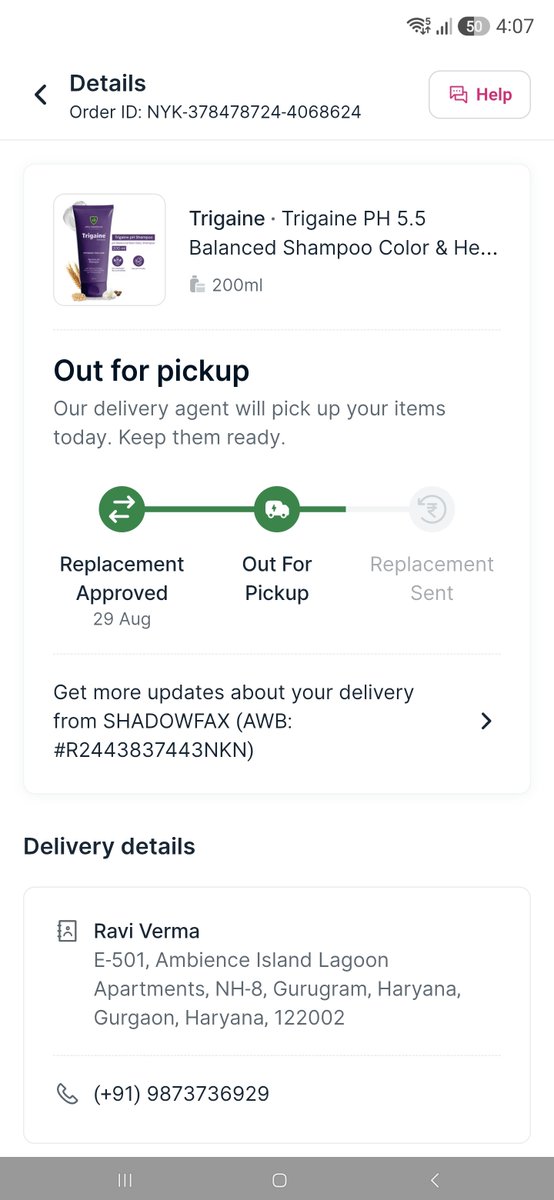ravivermaindia's tweet photo. @MyNykaa Bought shampoo and Naykaa delivered wrong product on 29 August. Requested return on same day. Everyday Shadowfax sends a message for pick up but never come for pick up. Pathetic service.... https://t.co/twZ6k43l2e