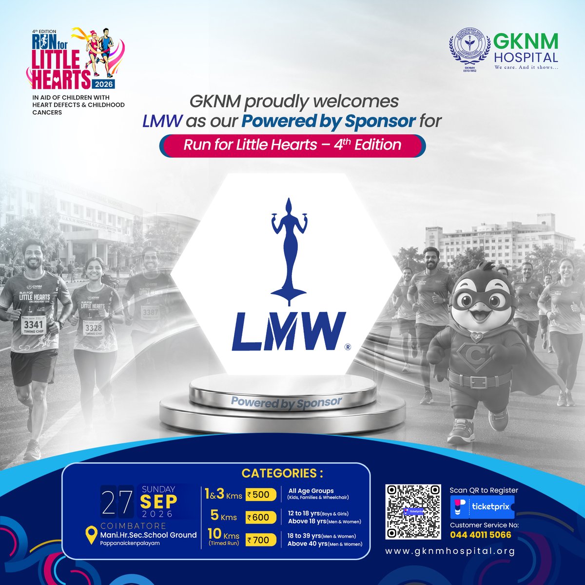 GKNMHospital's tweet photo. GKNM proudly welcomes ๐๐๐ as our '๐๐จ๐ฐ๐๐ซ๐๐ ๐๐ฒ ๐๐ฉ๐จ๐ง๐ฌ๐จ๐ซ' for the 4th Edition of Run for Little Hearts 2026.
https://t.co/WAKZr1b16o
#RunForLittleHearts #RunForLittleHearts2026 #LMW #PoweredBySponsor #Coimbatore #CoimbatoreEvents #Chintu #VaangaOdalam #GKNM https://t.co/nHqRz1DCZn