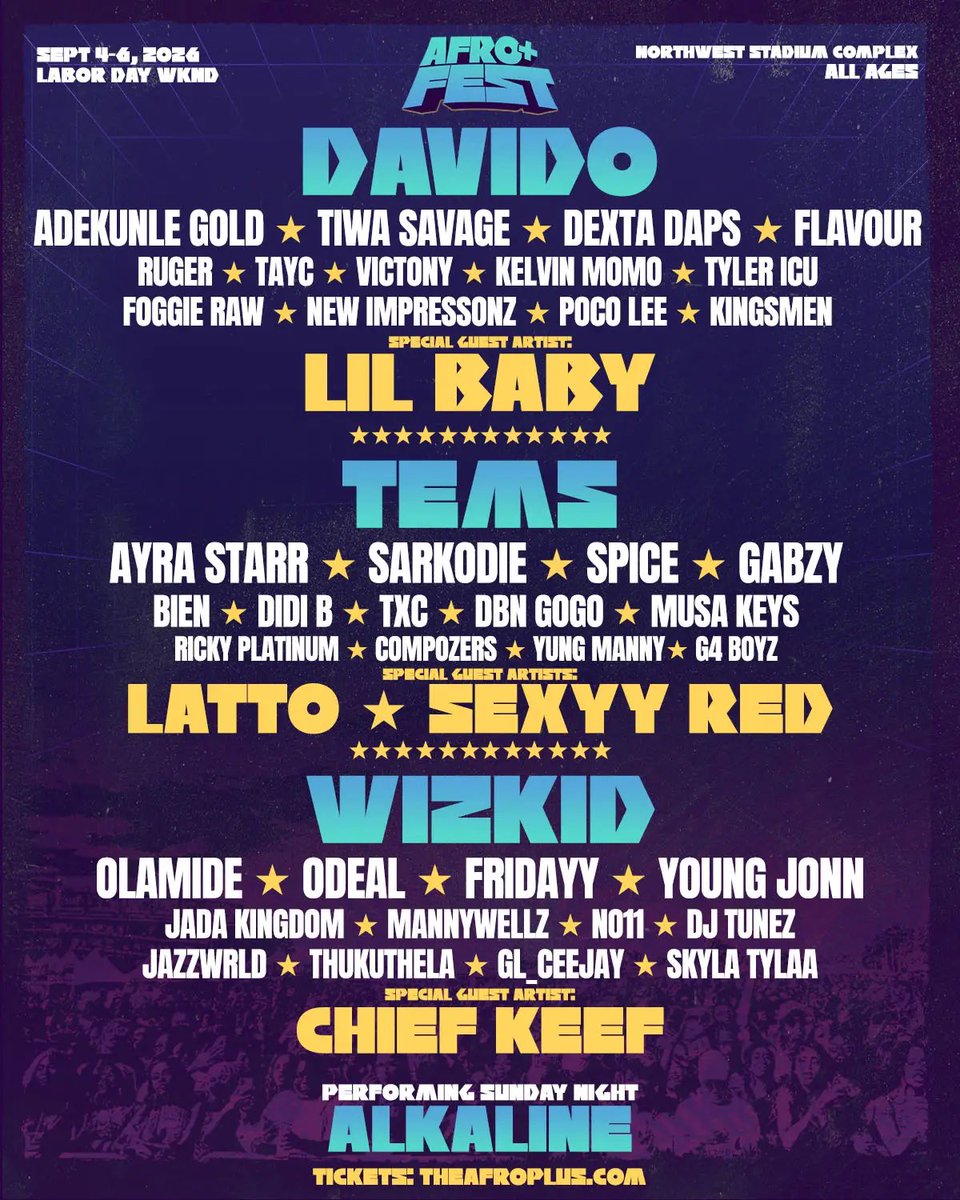 TaeSweizy's tweet photo. Afro Plus Fest returns for its second year this Labor Day weekend, running Friday, September 4 through Sunday, September 6, 2026 at the Northwest Stadium Complex in Landover, Maryland. @theafroplus https://t.co/TnAbR1bnlw