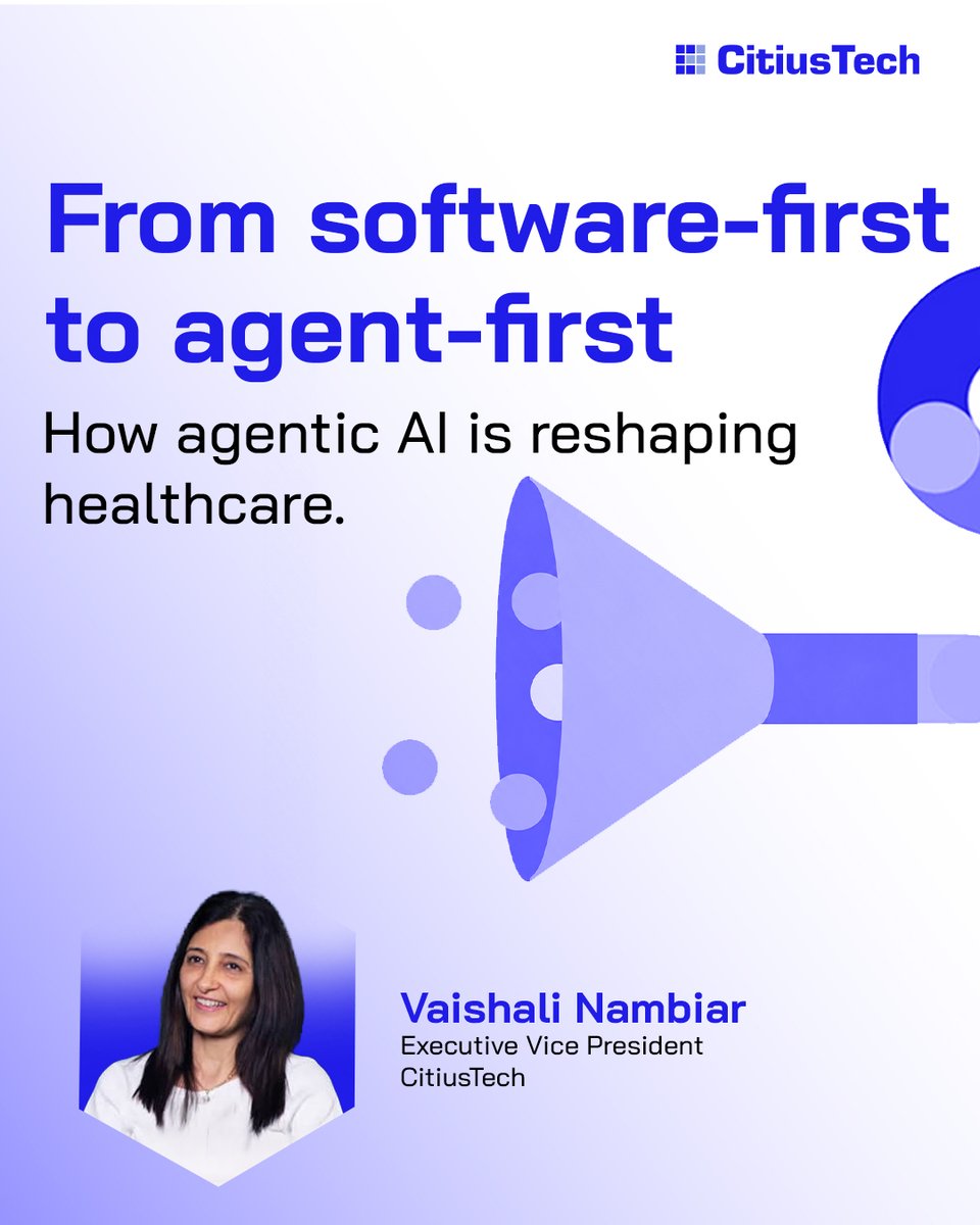 CitiusTech's tweet photo. For two decades, healthcare software waited for instructions. That’s changing.

In the latest TechCircle article, Vaishali Nambiar explores how Agentic AI can move healthcare from fragmented systems to intelligent orchestration.

Read more: https://t.co/p9hW9WuF5c https://t.co/jFbn9eDogo