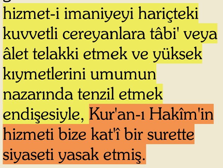 envarlarla's tweet photo. @zekeriyyaKcln Kur'an nurcuları kat'i bir surette
siyasetten men etmiş 

Şeriatta yüzde doksandokuz ahlâk ibadet ahiret 
yüzdebir nisbetinde siyaset

Nurcuar siyasete karışmadılar
hiçbir partiye girmediler. https://t.co/0a56OwbdO2