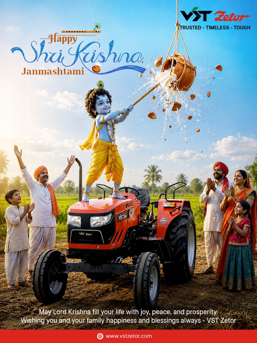 VstZetor's tweet photo. As the Matki Breaks, Let the Festival Begin!

As little Krishna breaks the matki, may His divine blessings break every obstacle and fill our lives with happiness, prosperity and abundance. 🙏✨

#VSTZetor #Janmashtami #KrishnaJanmashtami #ShriKrishna #Kanha #MatkiPhod https://t.co/eojrO1eOQ5