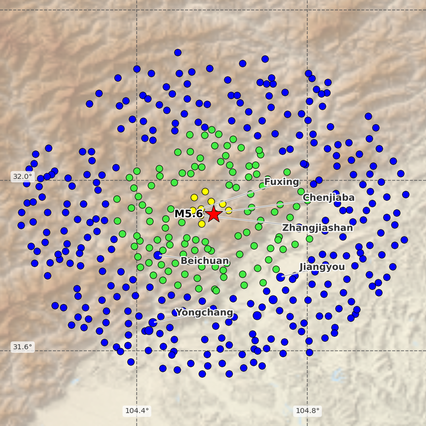 QLARM's tweet photo. [Automatic, not verified!] EARTHQUAKE M5.6. Origin Time: 2026-09-03 11:39:42 UTC, Sichuan, China (31.92 ; 104.58), Depth: 10 km, source: GFZ. Estimated fatalities: 60 to 1200, injured: 480 to 4900. #earthquake #quake https://t.co/uMTEJRq0ff
