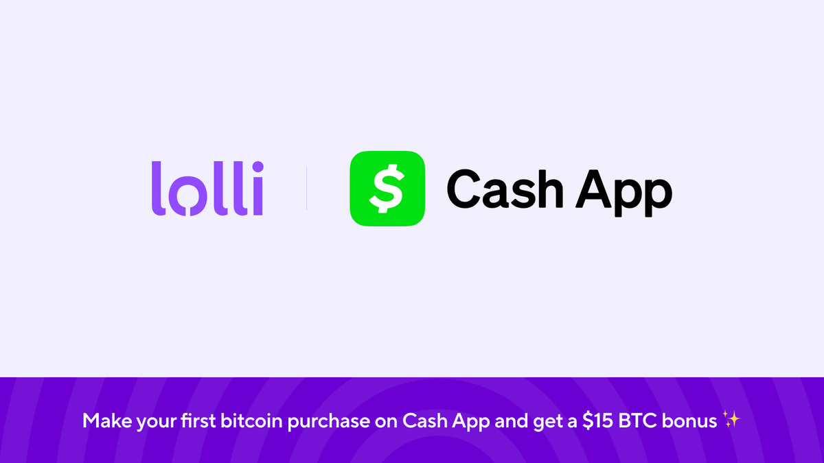 trylolli's tweet photo. Your first bitcoin buy is the hard one. This one comes with $15.

Make your first bitcoin purchase of $1 or more on Cash App and $15 in bonus bitcoin goes to your Lolli account.

one reward per user. live now in the Lolli App👇 https://t.co/cKcplH9fht