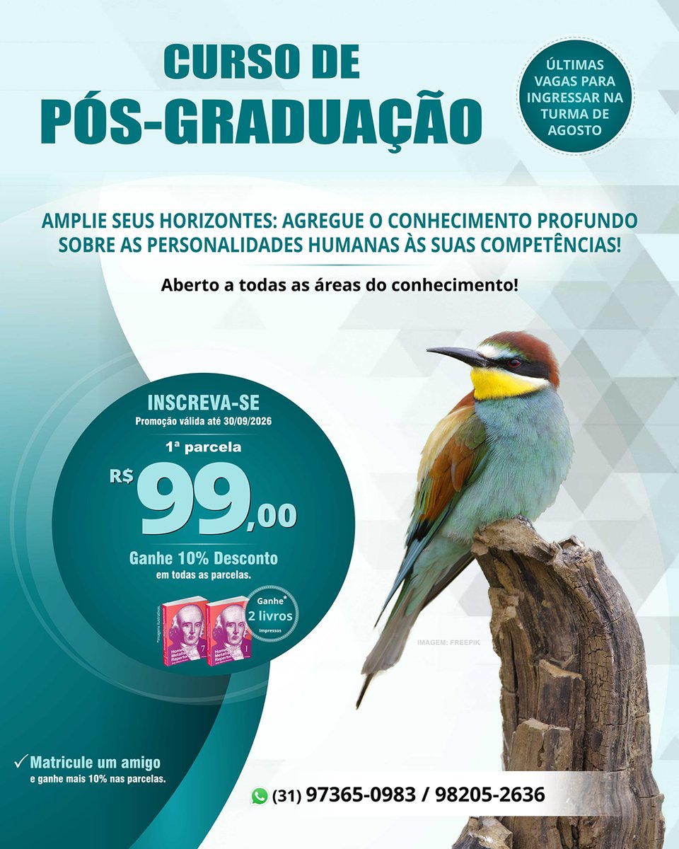 CursoHomeopatia's tweet photo. ÚLTIMAS VAGAS!!!
PÓS-GRADUAÇÃO EM CIÊNCIA DA HOMEOPATIA
CURSO EM 12 MESES
AULAS AO VIVO E AULAS GRAVADAS
📍 MATRICULE-SE na turma de Agosto/2026!
INÍCIO: 15 e 16/08/2026
DURAÇÃO: 12 meses
CARGA HORÁRIA: 800h
CERTIFICADO

https://t.co/jMC0Euyym7
(31) 98205-2636 / (31) 97365-0983 https://t.co/MfcmnuXLGG