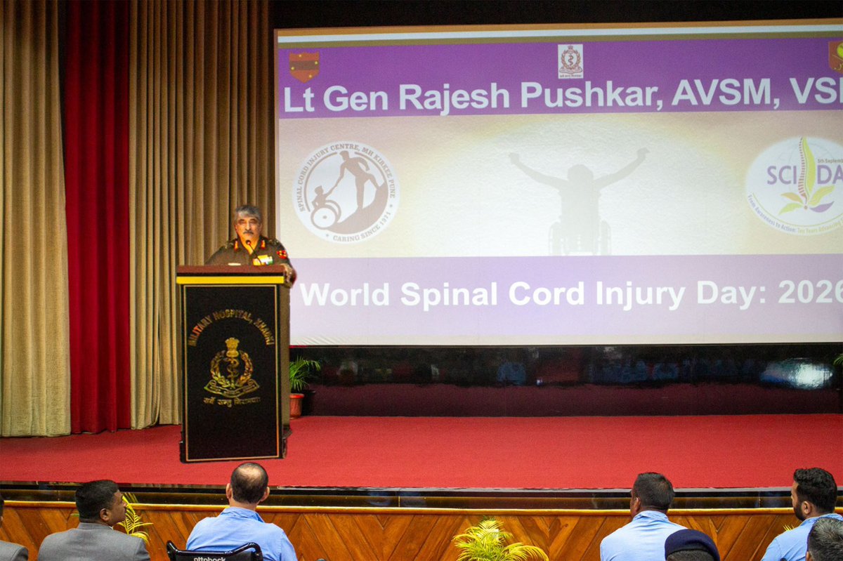 IaSouthern's tweet photo. #SpinalCordInjuryDay | Honouring Courage, Fortitude & the Spirit to Overcome

Lt Gen Rajesh Pushkar, AVSM, VSM, #ArmyCommander, #SouthernCommand, graced a special event at Military Hospital #Khadki as Chief Guest, marking the forthcoming #WorldSpinalCordInjuryDay.

The event celebrated inspiring journeys of resilience, determination and achievement by #SCI achievers across diverse domains, highlighting their indomitable spirit to overcome challenges through grit and perseverance.

The Army Commander felicitated achievers in para sports and released the “Saksham” Magazine, recognising their courage, accomplishments and contribution towards inspiring others.

Interacting with the SCI community, he lauded their determination and spirit of excellence, reaffirming the #IndianArmy’s commitment to care, dignity and empowerment of all personnel.

#WeCare 
#IndianArmy
#WorldSCIday
#spinalcordinjury
@adgpi 
@PRODefPune