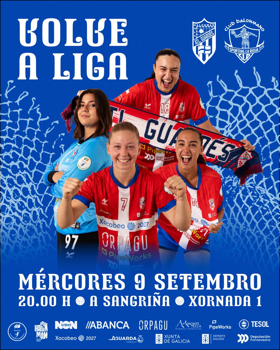 AtleticoGuardes's tweet photo. 💙🔥 VOLVE A LIGA | Vémonos por fin a semana que vén para dar comezo á nova tempada 🥁 

🆚 @BMSportingLR 
🗓️ Mércores 9 setembro 
🕗 20:00 horas
📍 A Sangriña 
📺 Teledeporte

🎟️ Entradas xa en Cluber! https://t.co/Z05YZHc5S1

#ASeguintePáxina comeza xa 🪡 https://t.co/WaKIFEaWkF