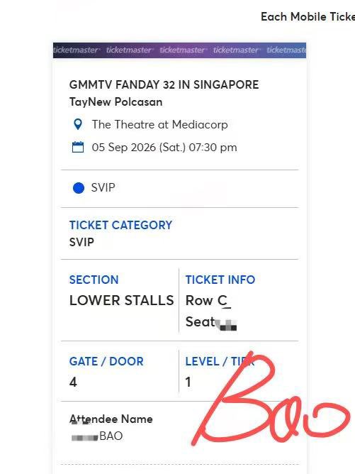 Bao92july's tweet photo. 🎟 WTS / ปล่อย: 

#TayNewPolcasanXFanday32SG
 GMMTV FANDAY 32 IN SINGAPORE  
Sat, 5 Sept 2026 📷 
Section SVIP, Row C  Seats only📷
580（CNY），Accepting an equal amount of Thai baht in cash📷
#GMMTVFANDAY32SG #เตนิว 
#POLCASAN #TayNew #Tawan_V #Newwiee https://t.co/CHlUSAU5iW