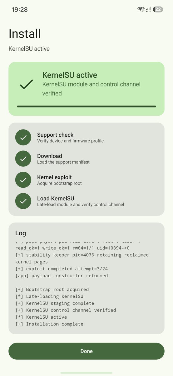 nortchot's tweet photo. root on One UI 8.5.
by one app.

no unlock.
no 0x1.
no wipe.
RAM-level.

@Samsung, сосите, #MyHardwareMyRules

https://t.co/2UweEF8DnW https://t.co/2S5u64m9rh