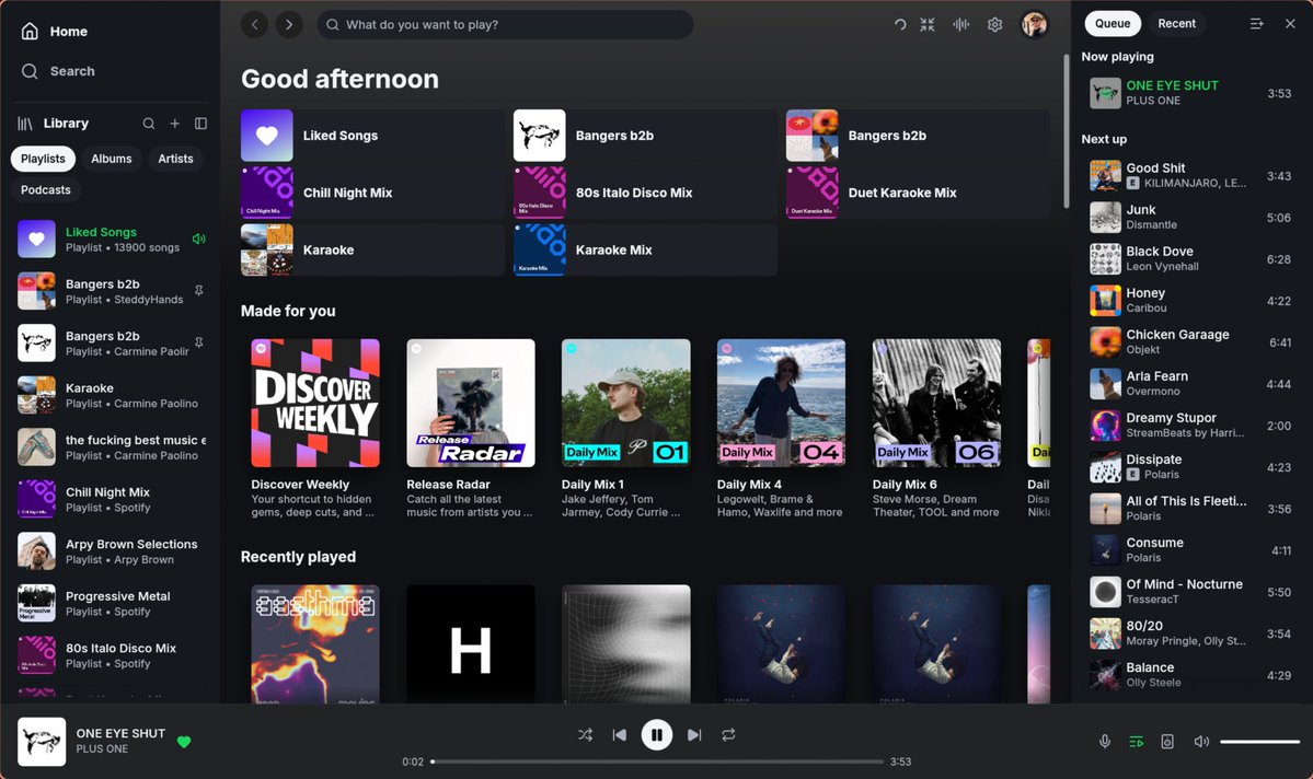 paolino's tweet photo. Fastpotify 0.6 is out 🎵

Fastpotify is my fast, native Spotify client for Linux, Mac, and Windows. Starts in a blink and uses less than 1/5 of the RAM of Spotify.

0.6 opens Spotify links directly, lets you add songs to shared playlists you can edit, makes playlist changes instant, and brings a big batch of fixes for large libraries, playback, Windows, and the Winamp mini player.

https://t.co/1aO90YYGvB