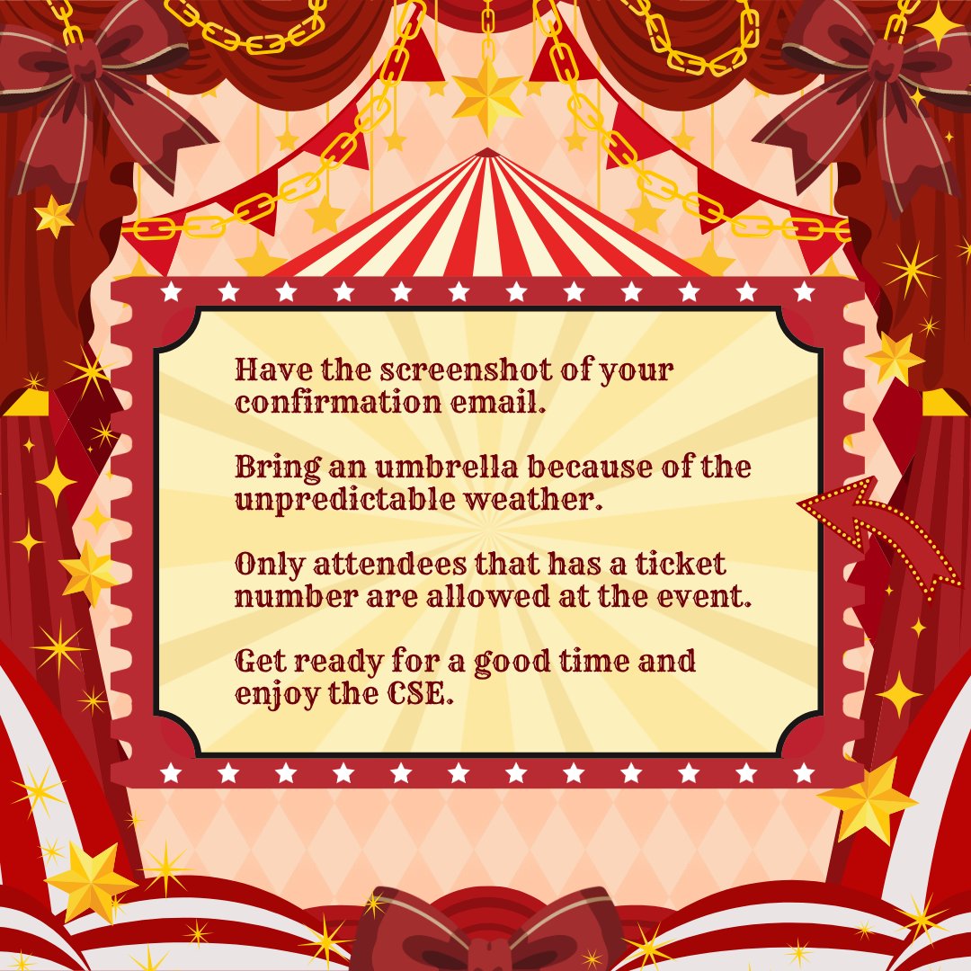 twstpartyph's tweet photo. 🎪 TODAY IS D-DAY 🎪

Remember to use our official hashtag #TPPHPlayfulLand when posting about the CSE. We're so excited to see you all later TWST Prefects! 💛

Note: Walk-ins are NOT allowed.

#TwistedWonderland #Savanaclaw #LeonaKingscholar #JackHowl #RuggieBucchi https://t.co/HqJzizbmCI
