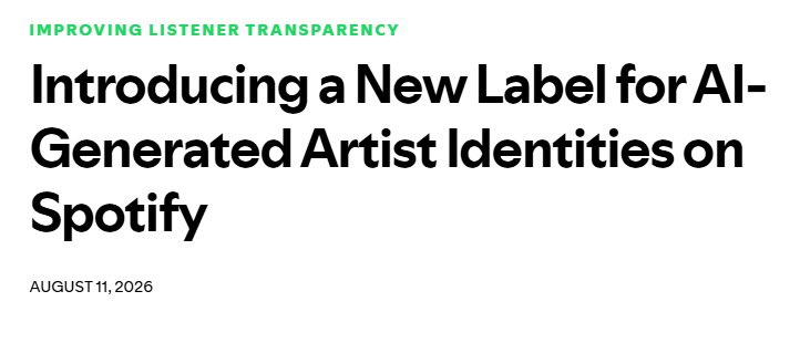 gianca_1's tweet photo. Spotify $SPOT lanzará a mediados de septiembre la insignia AI Persona en perfiles de artistas generados por IA (no personas reales). https://t.co/TZl9X6NbhV