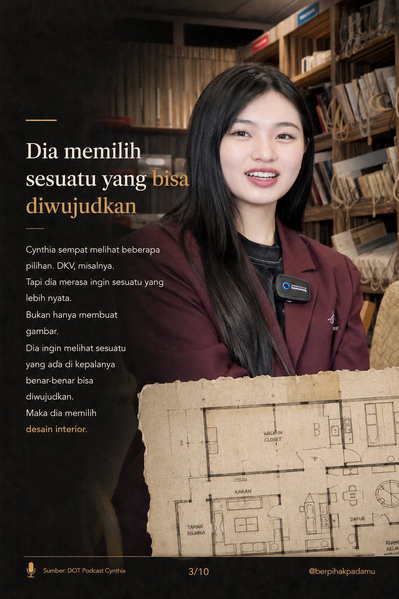 berpihakpadamu's tweet photo. Semuanya bermula dari hal sederhana: suka menggambar, lalu mencoba mencari tahu apa yang bisa dilakukan dengan itu
Sampai akhirnya ia harus menjalani dua dunia sekaligus: kuliah interior design dan JKT48
#CynthiaFiles https://t.co/3Ee3qVcode