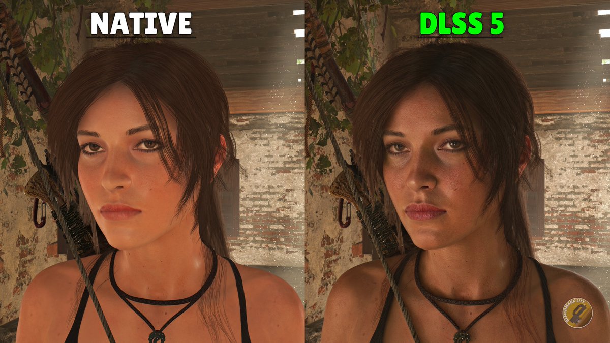 BenchmarklifeX's tweet photo. DLSS 5 vs native in Shadow of Tomb Raider. https://t.co/GfX1NhEoL0