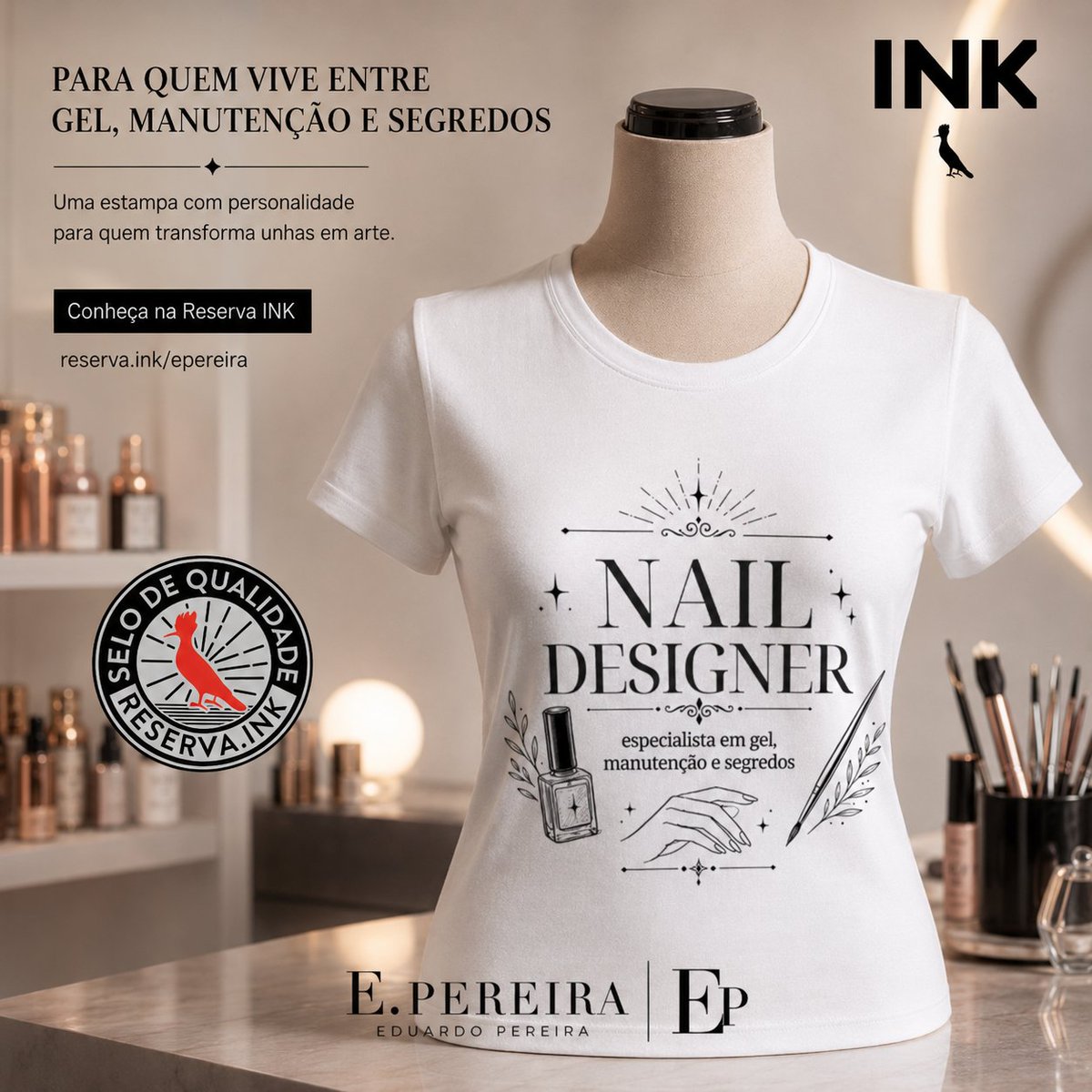 useepereira's tweet photo. Gel, manutenção e segredos. 💅😅 Quem é Nail Designer sabe que o atendimento nunca é só sobre unhas. A camiseta foi feita pra quem transforma detalhe em arte e ainda conhece todas as histórias da cliente. https://t.co/yTei5KkCDU⁠� #NailDesigner #NailArt #EPereira #ReservaINK https://t.co/vobVbXNmIZ