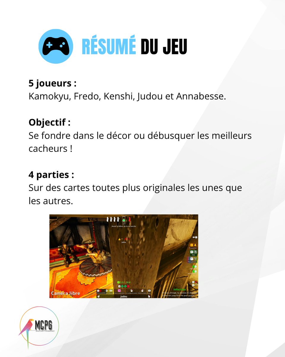 MCPGfr's tweet photo. Retour sur notre soirée MECCHA CHAMELEON !
5 joueurs : Annabesse, Judou, KamoKyu, Kenshi et Fredo
 🎨 3-4 parties entre camouflage et poses improbables
Nouvelle map Borderland : Kenshi cherchait tout le monde… et n’a trouvé personne 😭

#AssociationMCPG #Gaming #RetourAnimation https://t.co/uLkv0lF2TK