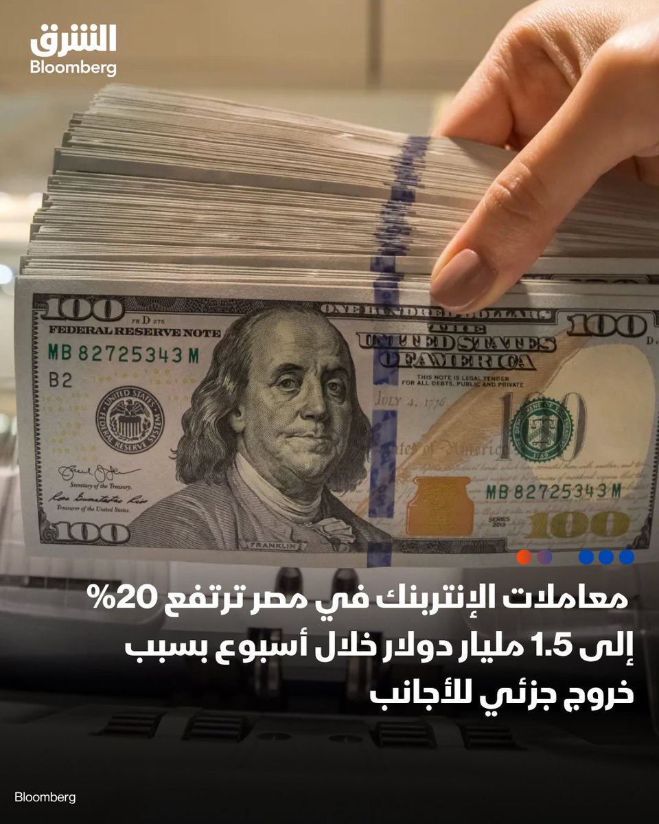 AsharqbEGY's tweet photo. 📌 معاملات الإنتربنك في مصر ترتفع 20% خلال أسبوع بسبب خروج جزئي للأجانب

📍 ارتفعت معاملات الإنتربنك بالدولار بين البنوك العاملة في مصر  إلى نحو 1.5 مليار دولار، مقابل نحو 1.25 مليار دولار في الأسبوع الماضي، وسط عودة الطلب على الدولار لتمويل خروج جزئي للمستثمرين الأجانب

📍 يتراوح متوسط تعاملات الإنتربنك الأسبوعية عادة بين 750 مليون دولار و1.2 مليار دولار، ما يعكس ارتفاعاً ملحوظاً في مستويات التداول خلال الفترة الحالية

📍 يُعد الإنتربنك سوقاً داخلية بين البنوك المصرية، يشرف عليها البنك المركزي، لتداول العملات الأجنبية، وفي مقدمتها الدولار، بهدف تلبية احتياجات التمويل والسيولة

🔴 تابعوا الشرق بلومبرغ للمزيد