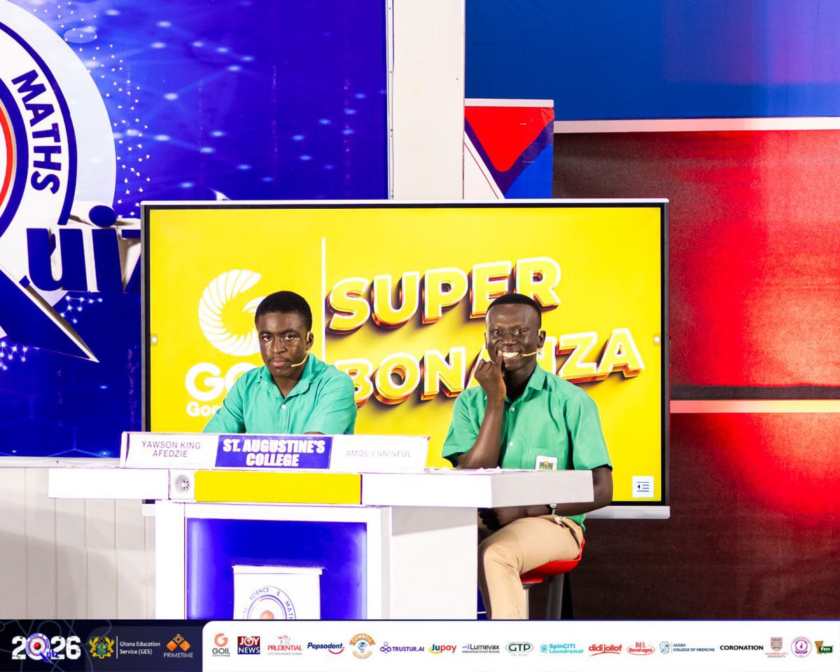 NSMQGhana's tweet photo. The glory of the coast has triumphed!
Victorious over Kings and Popes in Sofoline, and Effiduase!

The 2-time Champions set sail to the final! 
Rejoice APSU, rejoice! 

The better “green” made it, and the Pope will now have to go back to parish to pray for more favour in the coming years! 

A move closer to 3! 
A glimpse of hope! 

APSU, action! Mbo Augustine! 

#NSMQ2026 #NSMQSemis #Primetime